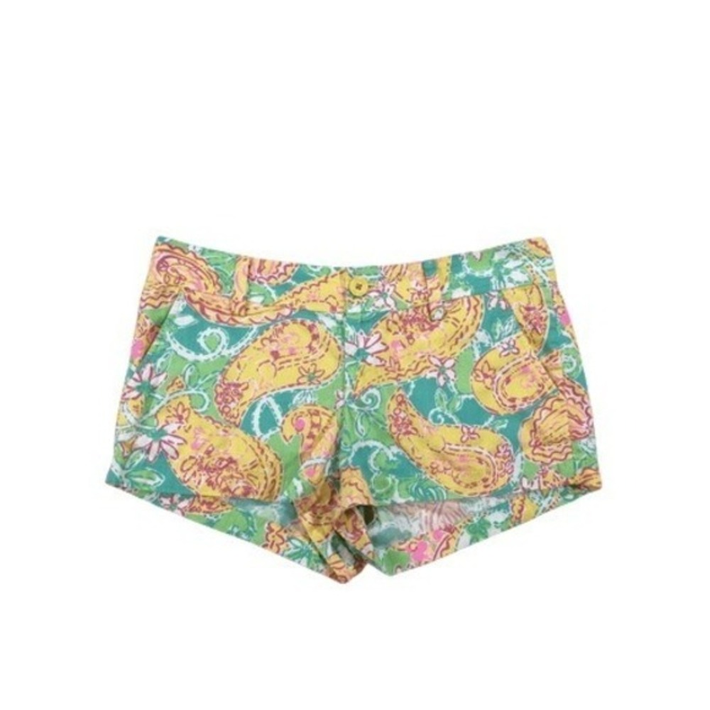 Lilly Pulitzer Walsh Pop Goes The Lemur Yellow Turquoise Paisley Shorts Size 6